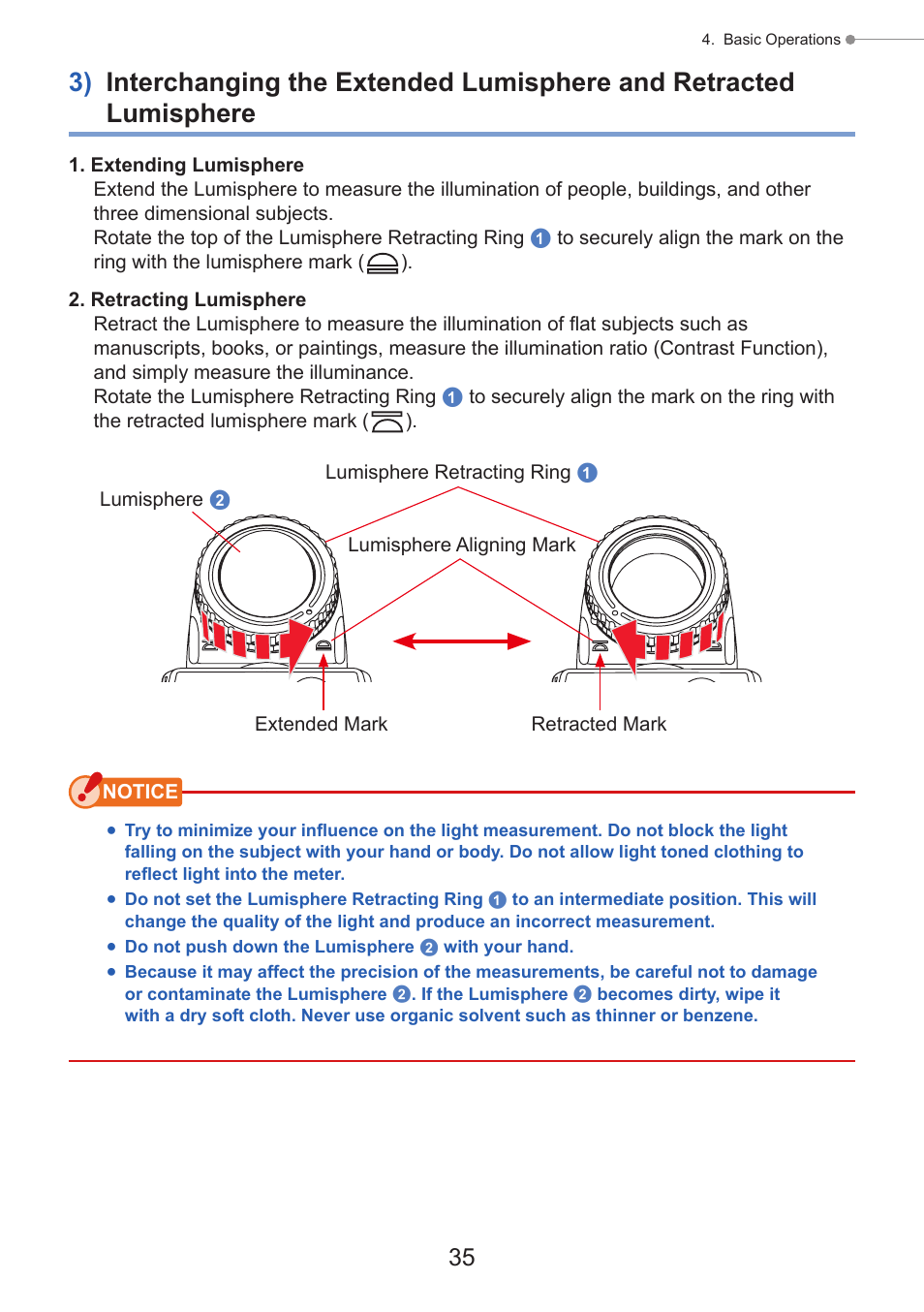 P35), Extended lumisphere, Retracted lumisphere | Sekonic Speedmaster L-858D-U Light Meter User Manual | Page 49 / 223