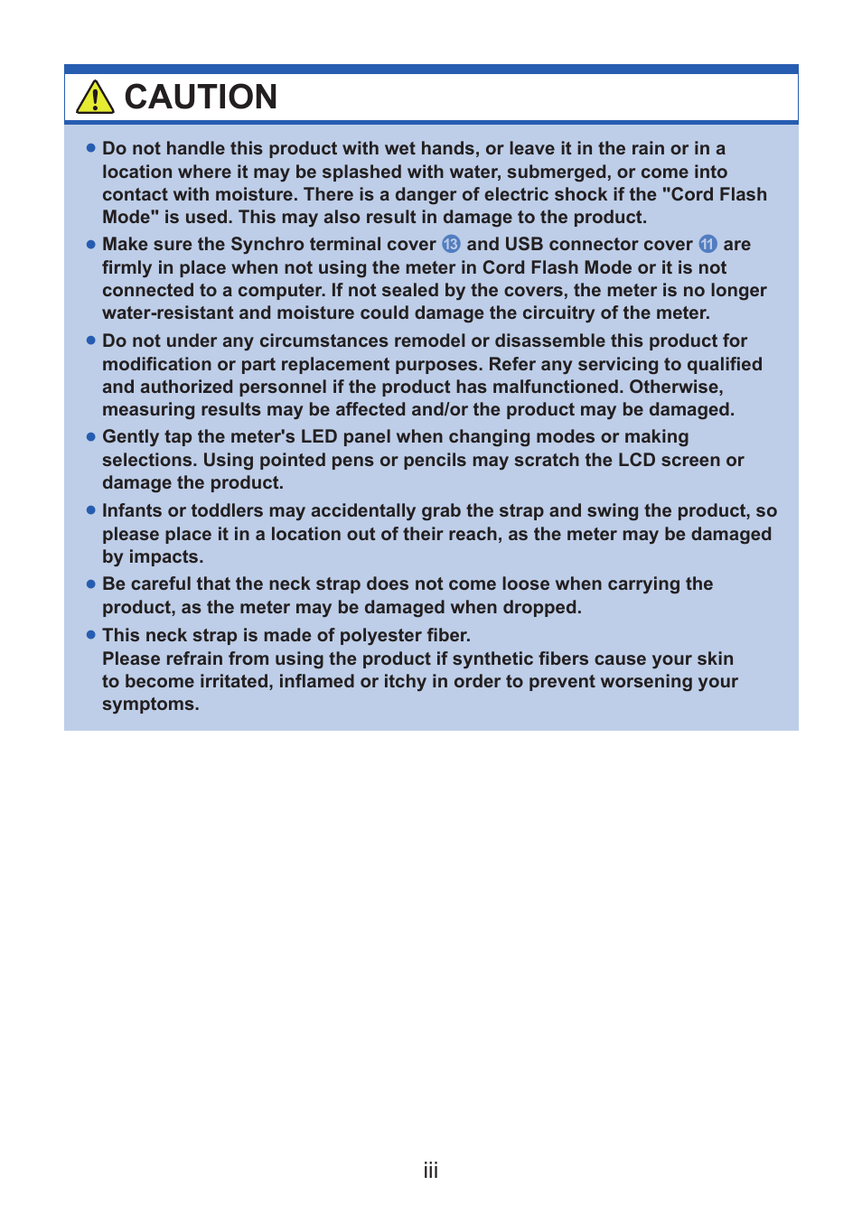 Caution | Sekonic Speedmaster L-858D-U Light Meter User Manual | Page 5 / 223