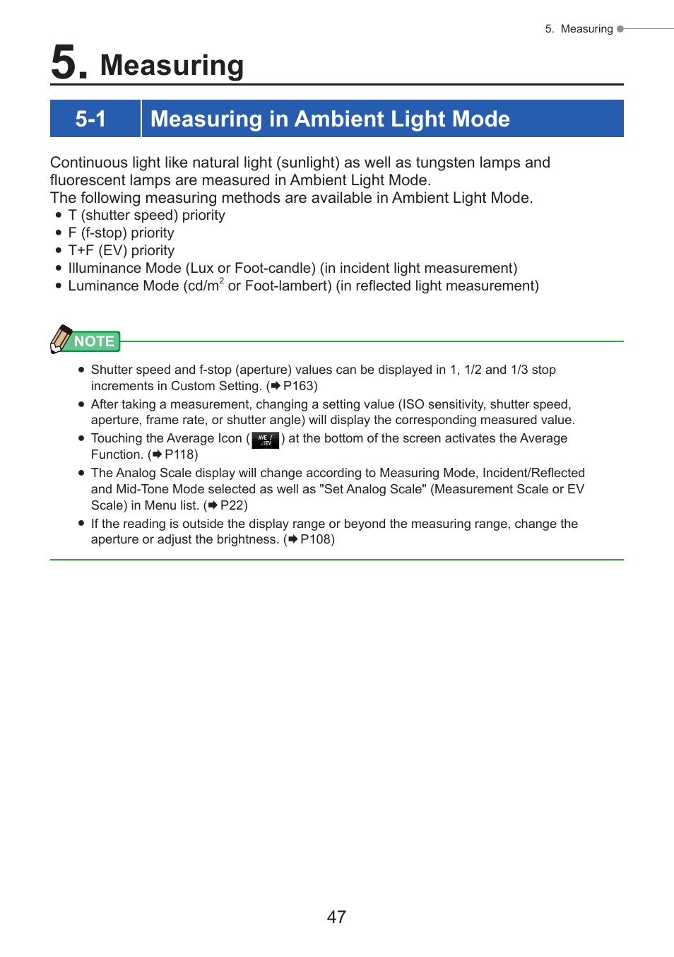 Measuring, Measuring in ambient light mode, P47) | 1 measuring in ambient light mode | Sekonic Speedmaster L-858D-U Light Meter User Manual | Page 61 / 223