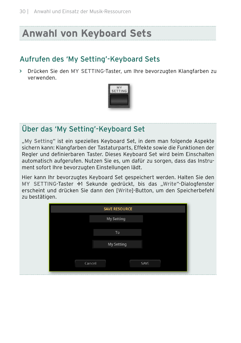 Anwahl von keyboard sets, Aufrufen des ‘my setting’-keyboard sets, Über das ‘my setting’-keyboard set | KORG Pa5X-88 88-Key Arranger Keyboard User Manual | Page 108 / 232