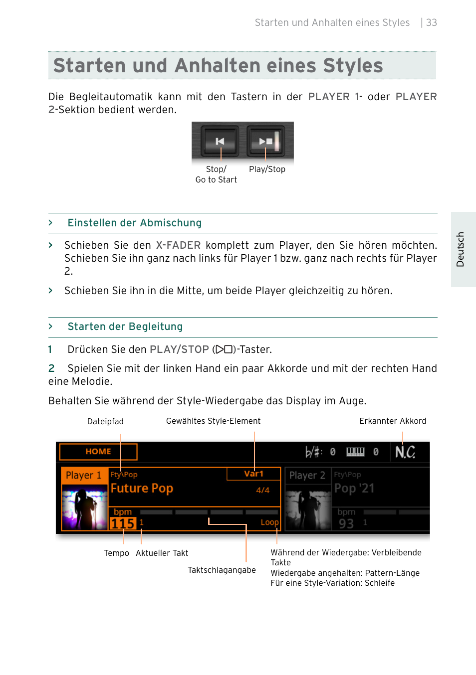 Starten und anhalten eines styles | KORG Pa5X-88 88-Key Arranger Keyboard User Manual | Page 111 / 232