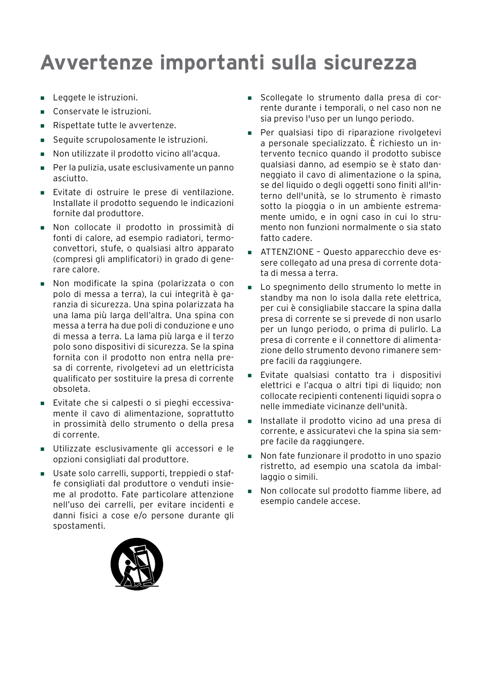 Avvertenze importanti sulla sicurezza | KORG Pa5X-88 88-Key Arranger Keyboard User Manual | Page 118 / 232