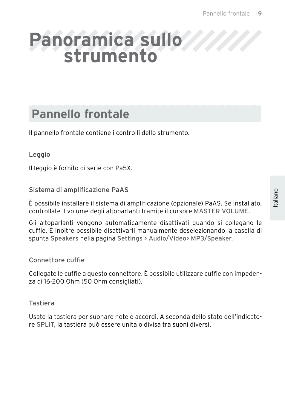 Panoramica sullo strumento, Pannello frontale | KORG Pa5X-88 88-Key Arranger Keyboard User Manual | Page 125 / 232