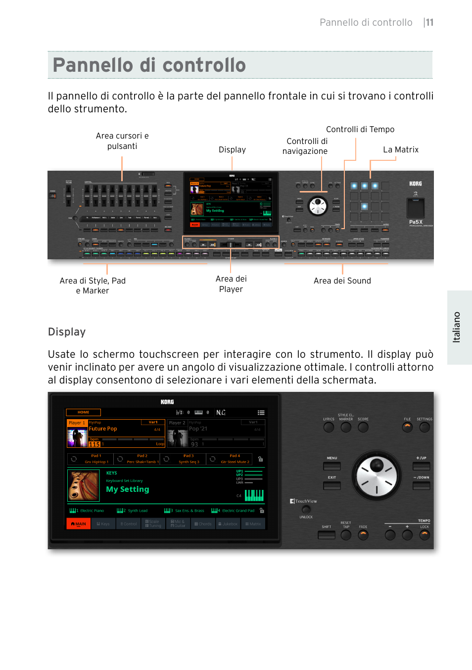 Pannello di controllo | KORG Pa5X-88 88-Key Arranger Keyboard User Manual | Page 127 / 232