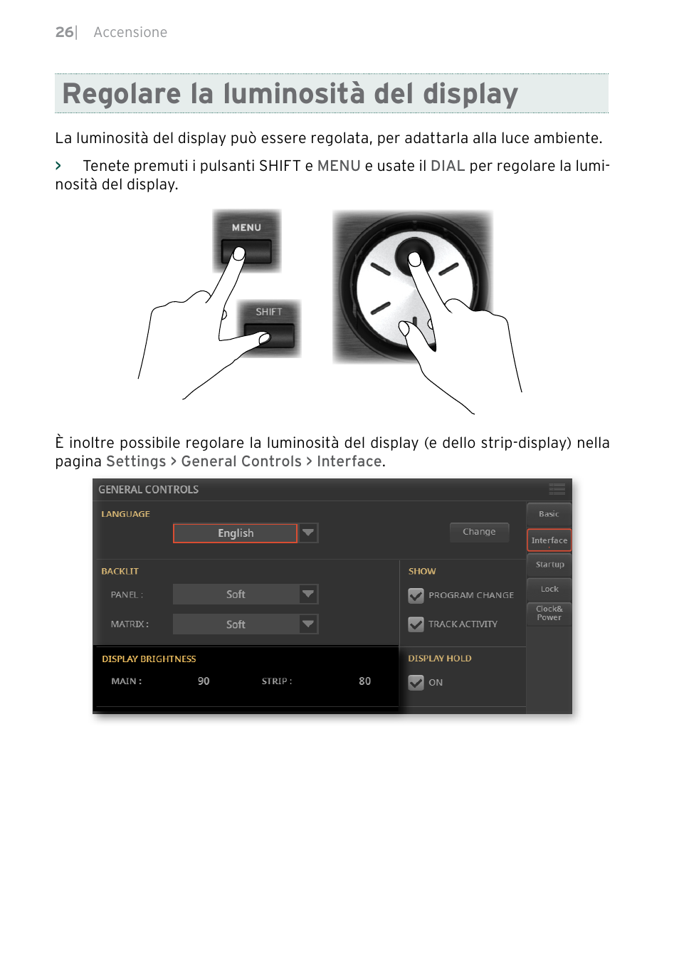 Regolare la luminosità del display | KORG Pa5X-88 88-Key Arranger Keyboard User Manual | Page 142 / 232