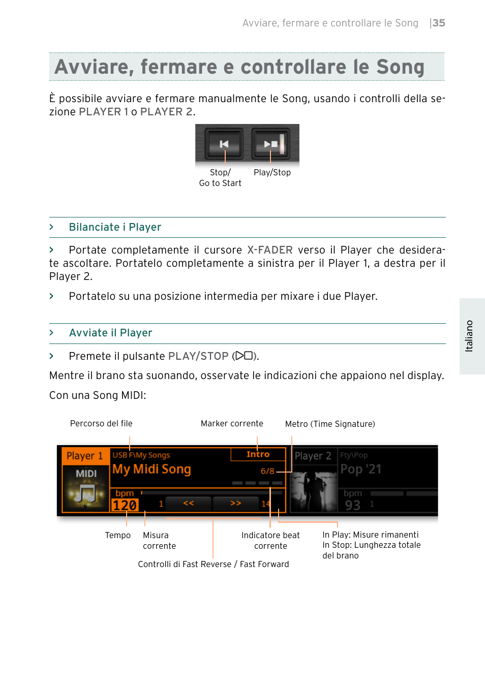 Avviare, fermare e controllare le song | KORG Pa5X-88 88-Key Arranger Keyboard User Manual | Page 151 / 232