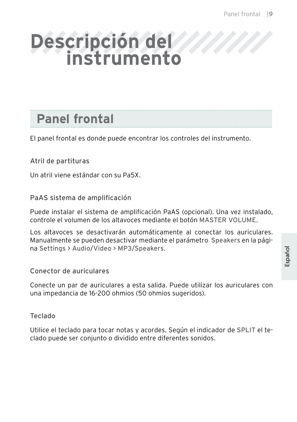 Descripción del instrumento, Panel frontal | KORG Pa5X-88 88-Key Arranger Keyboard User Manual | Page 163 / 232