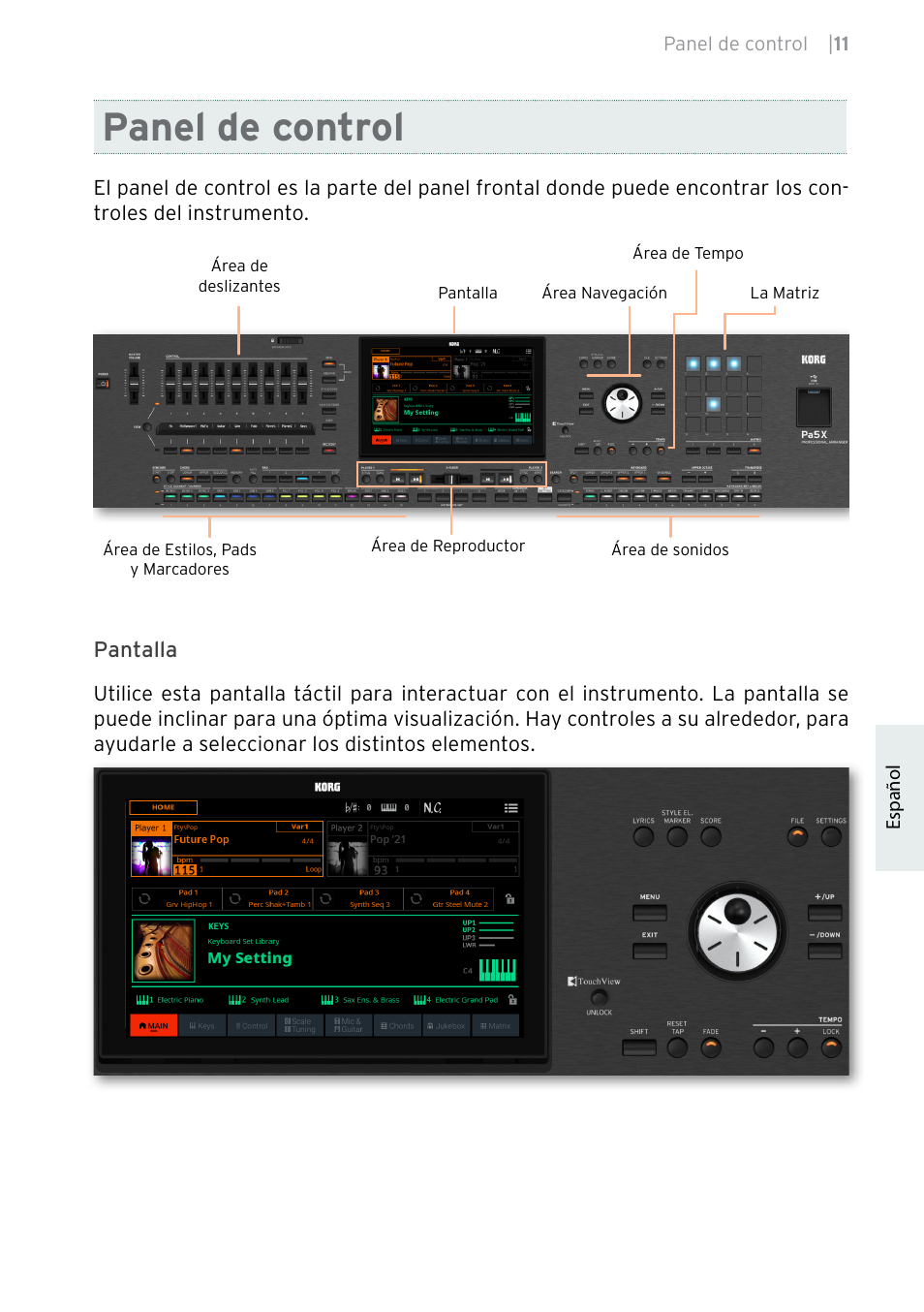 Panel de control | KORG Pa5X-88 88-Key Arranger Keyboard User Manual | Page 165 / 232