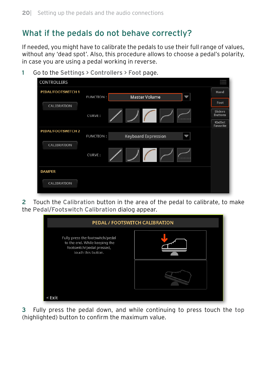 What if the pedals do not behave correctly | KORG Pa5X-88 88-Key Arranger Keyboard User Manual | Page 22 / 232