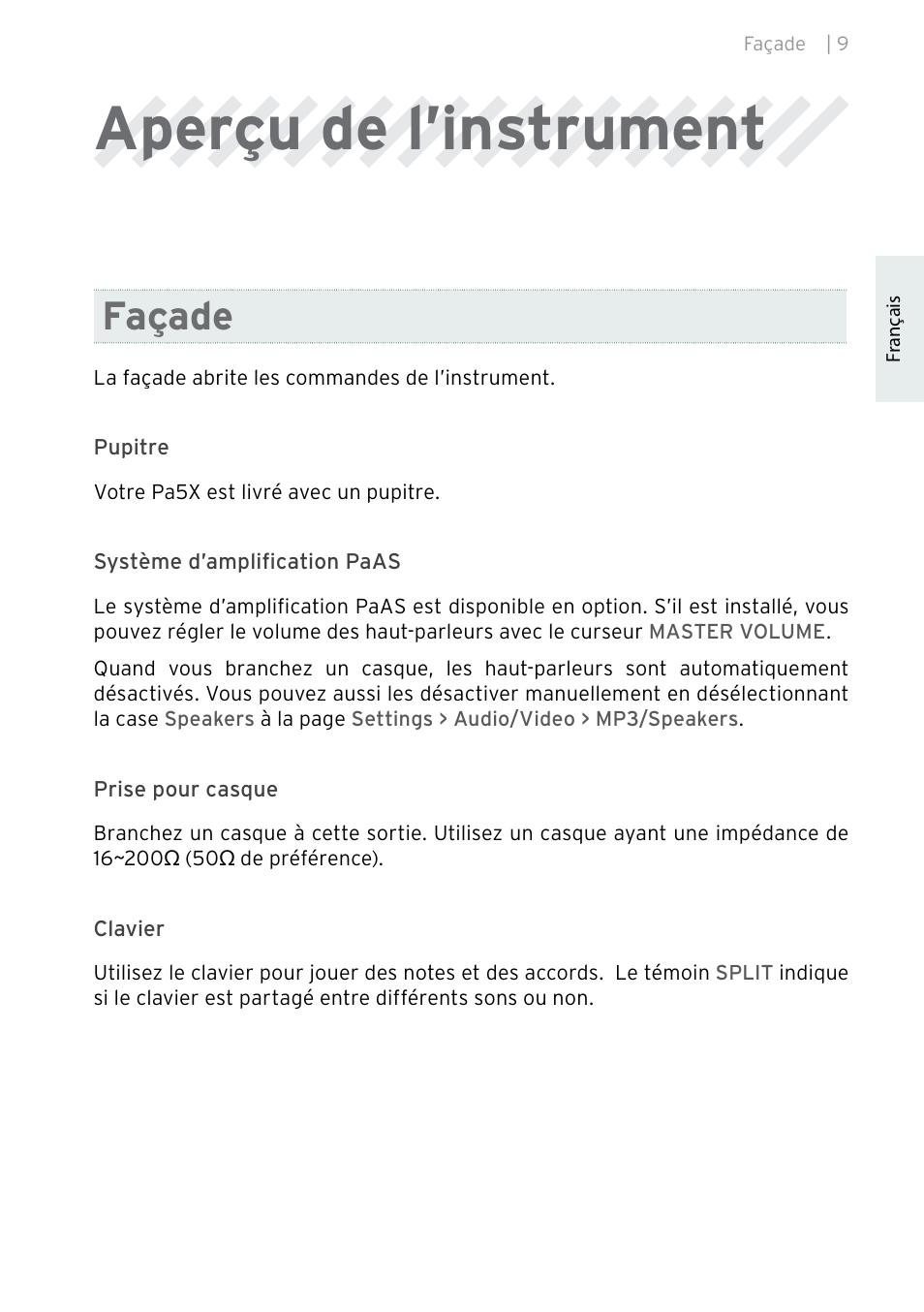 Aperçu de l’instrument, Façade | KORG Pa5X-88 88-Key Arranger Keyboard User Manual | Page 49 / 232