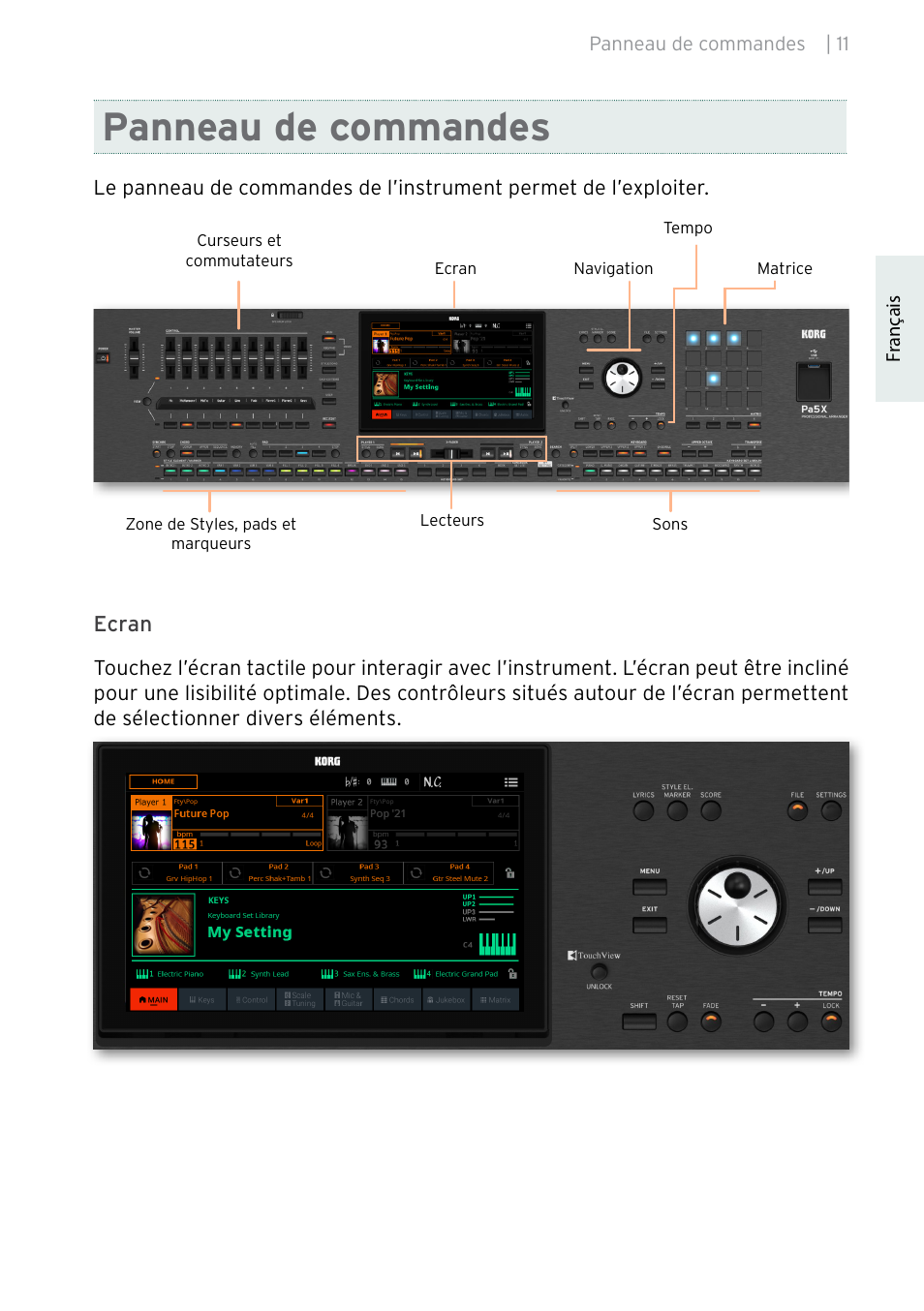 Panneau de commandes | KORG Pa5X-88 88-Key Arranger Keyboard User Manual | Page 51 / 232