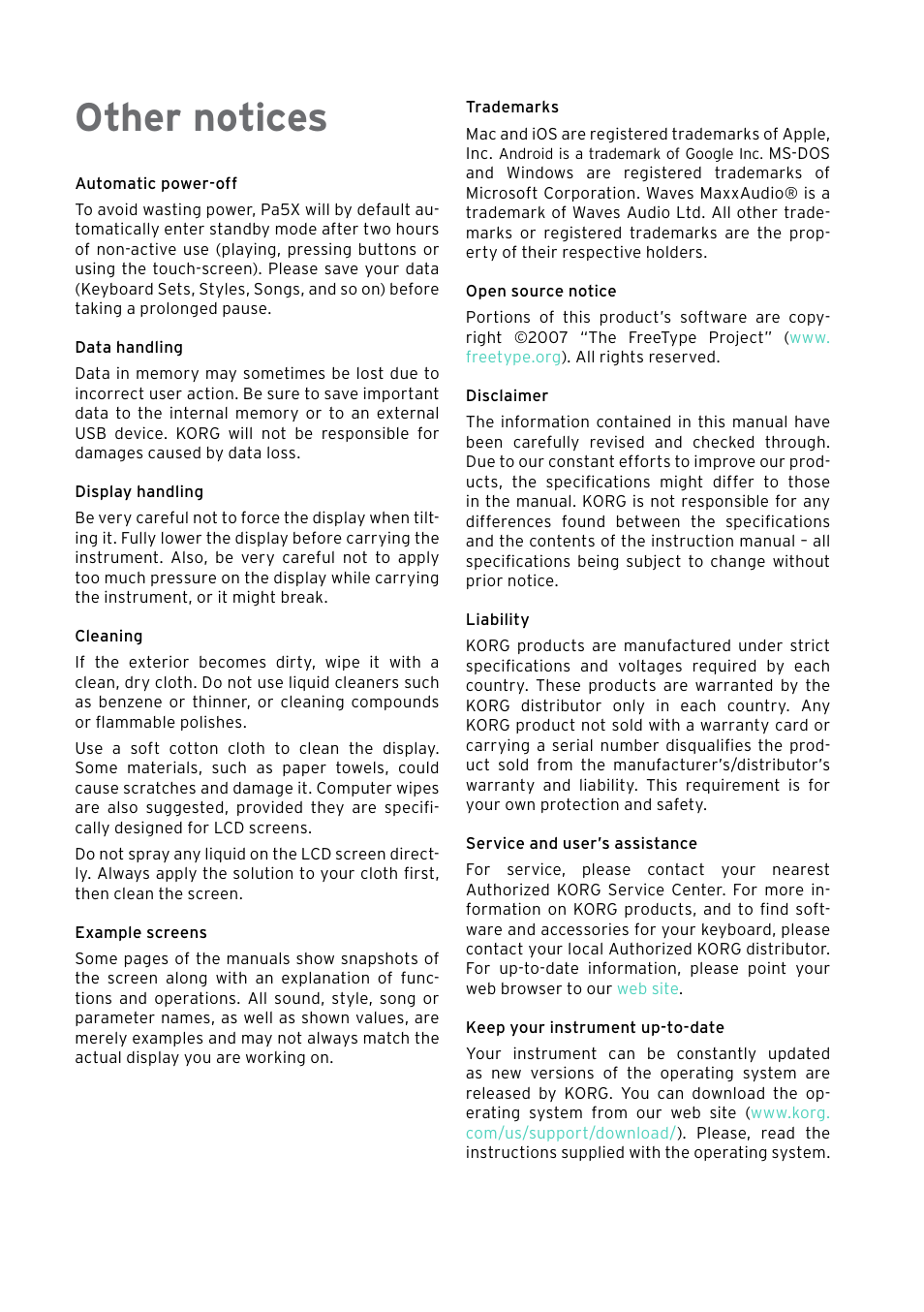 Other notices | KORG Pa5X-88 88-Key Arranger Keyboard User Manual | Page 6 / 232