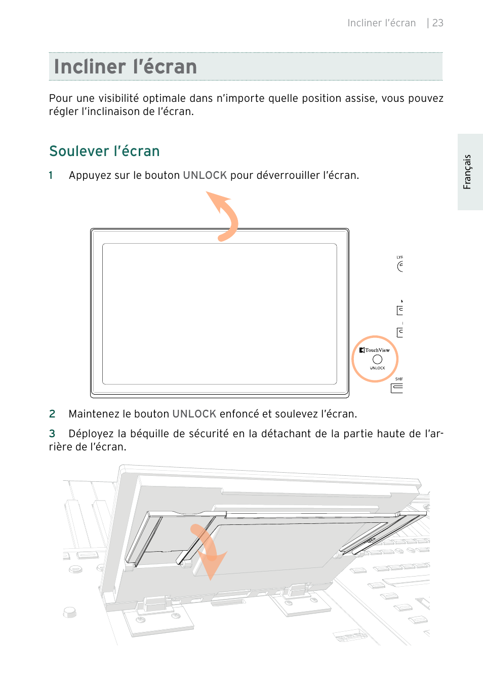 Incliner l’écran, Soulever l’écran | KORG Pa5X-88 88-Key Arranger Keyboard User Manual | Page 63 / 232