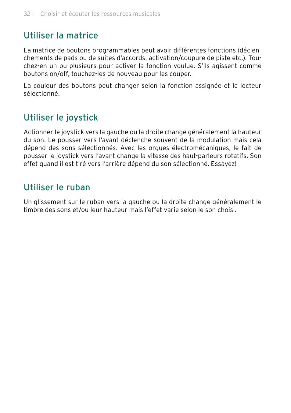 Utiliser la matrice, Utiliser le joystick, Utiliser le ruban | KORG Pa5X-88 88-Key Arranger Keyboard User Manual | Page 72 / 232