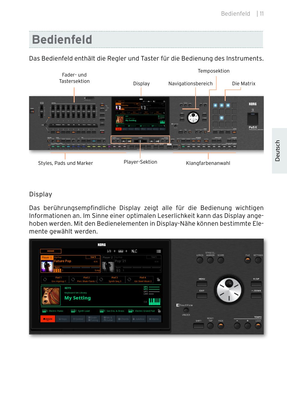 Bedienfeld | KORG Pa5X-88 88-Key Arranger Keyboard User Manual | Page 89 / 232