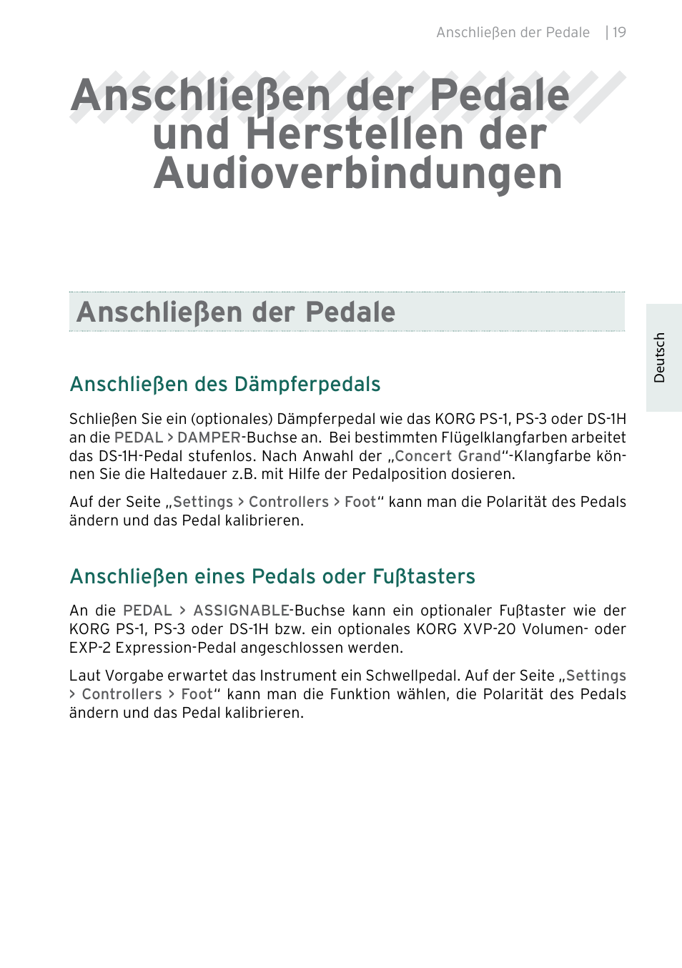 Anschließen der pedale | KORG Pa5X-88 88-Key Arranger Keyboard User Manual | Page 97 / 232