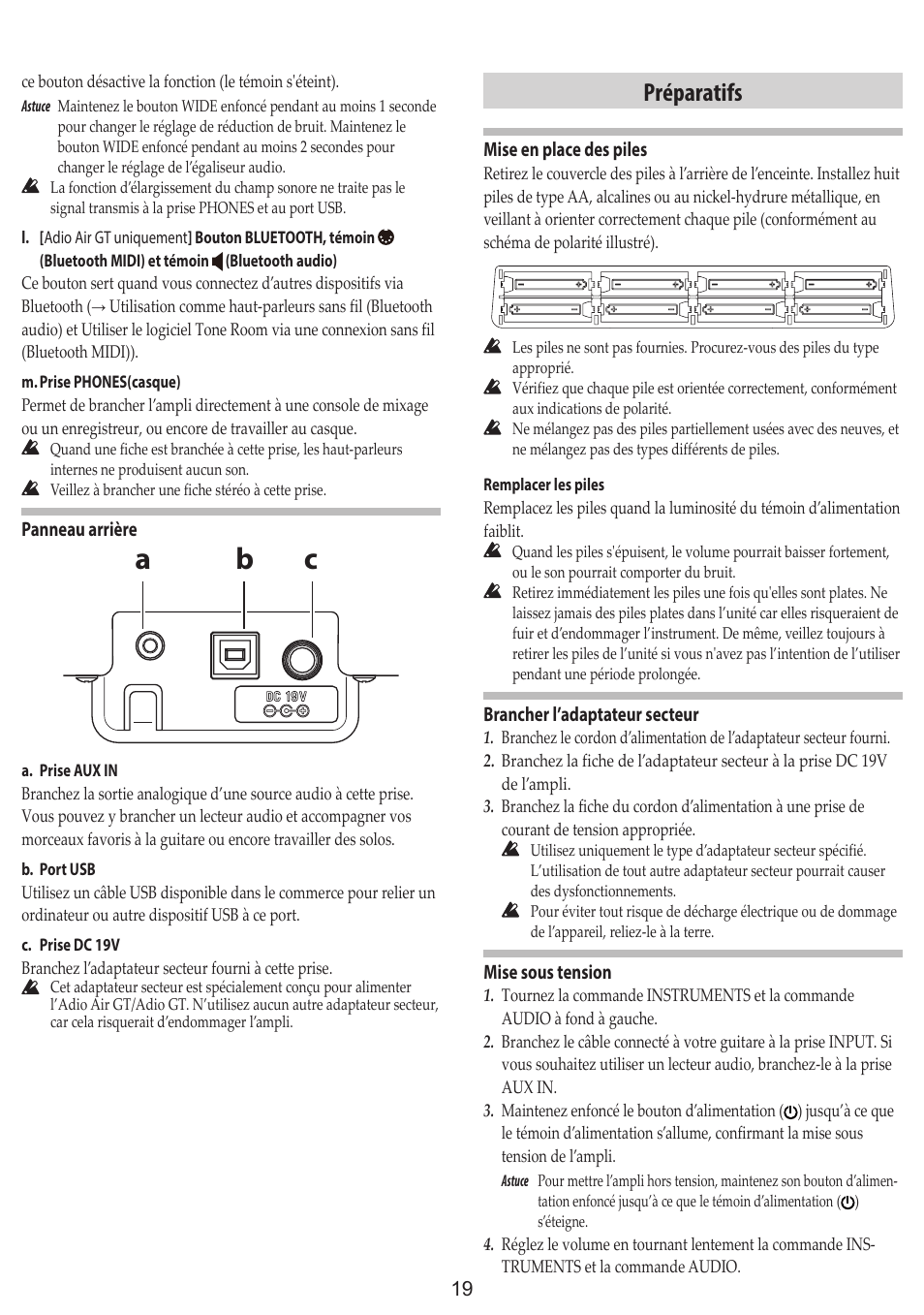 Préparatifs, Cb a | Vox Adio Air GT 2x3" 50W Bluetooth Guitar Amplifier User Manual | Page 19 / 50