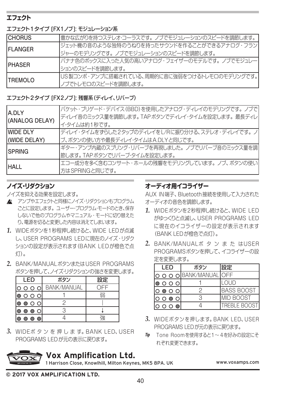 Vox amplification ltd | Vox Adio Air GT 2x3" 50W Bluetooth Guitar Amplifier User Manual | Page 40 / 50