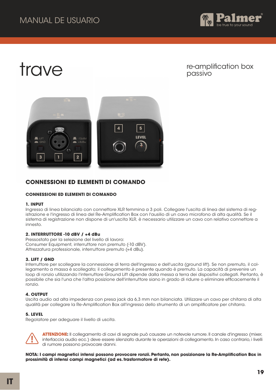 Trave, It manual de usuario, Re-amplification box passivo | Palmer Trave Passive Re-Amplification Box User Manual | Page 19 / 43