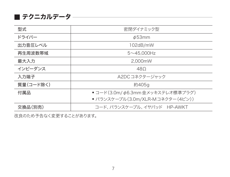 テクニカルデータ | Audio-Technica ATH-AWKT Audiophile Closed-Back Dynamic Wooden Headphones (Striped Ebony) User Manual | Page 10 / 94