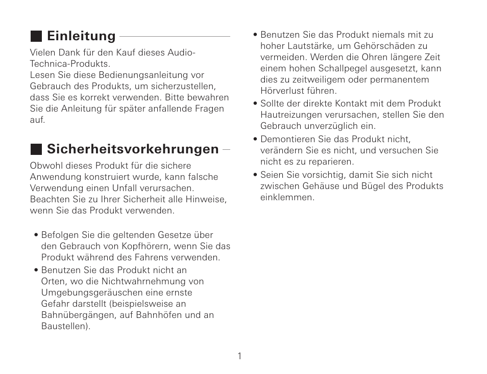 Einleitung, Sicherheitsvorkehrungen | Audio-Technica ATH-AWKT Audiophile Closed-Back Dynamic Wooden Headphones (Striped Ebony) User Manual | Page 28 / 94