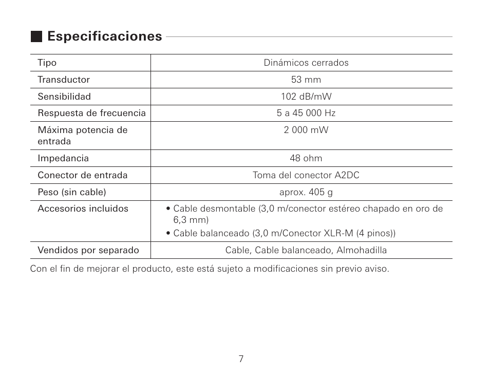 Especificaciones | Audio-Technica ATH-AWKT Audiophile Closed-Back Dynamic Wooden Headphones (Striped Ebony) User Manual | Page 50 / 94