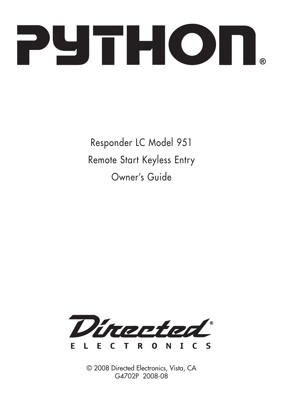 Directed Electronics 951 User Manual | 48 pages