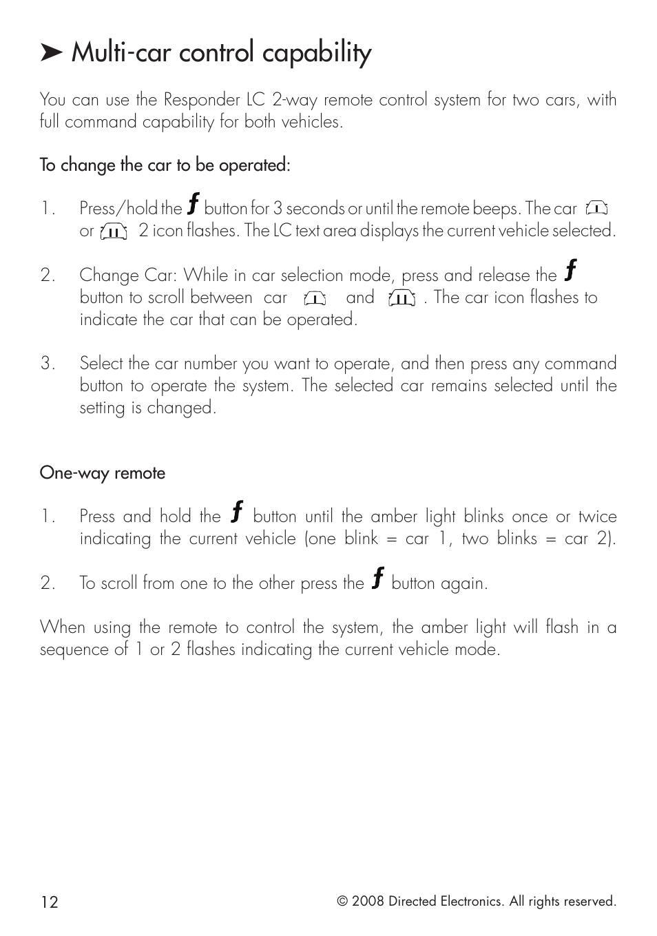 Multi-car control capability, Button to scroll between car | Directed Electronics 951 User Manual | Page 12 / 48