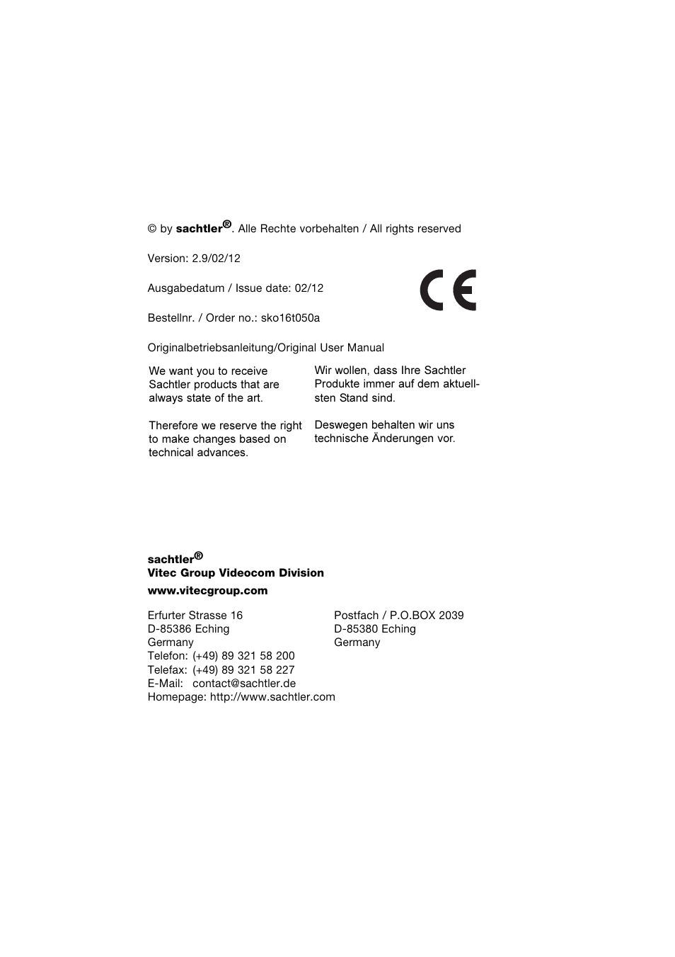 Sachtler Video 60 Plus EFP Fluid Head (150mm Ball Base) - Supports 35-145 lbs User Manual | Page 2 / 36