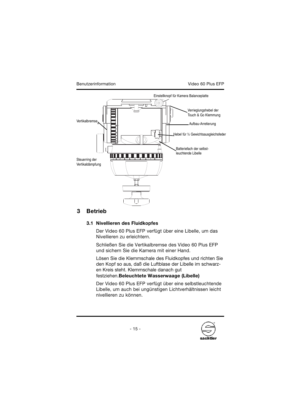3betrieb | Sachtler Video 60 Plus EFP Fluid Head (150mm Ball Base) - Supports 35-145 lbs User Manual | Page 21 / 36