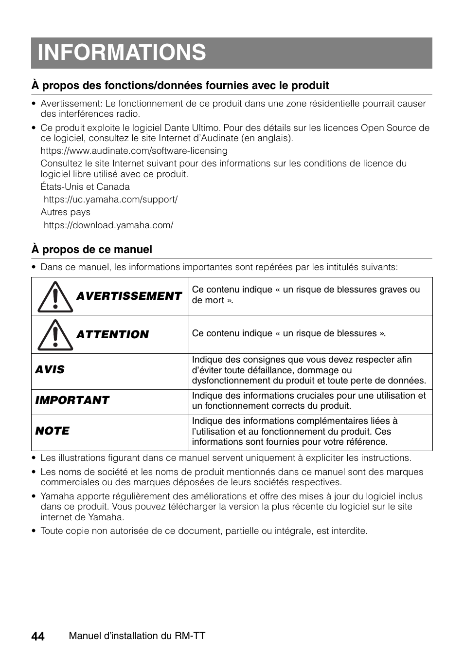 Informations | Yamaha ADECIA RM-TT Wired Tabletop Array Microphone (Black) User Manual | Page 44 / 184