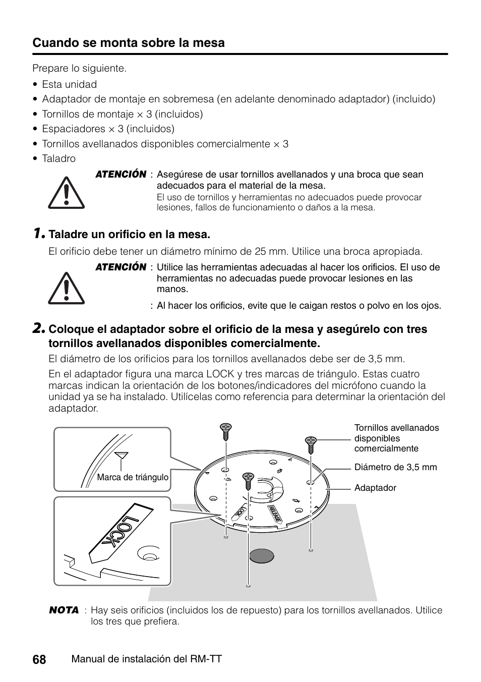 Cuando se monta sobre la mesa | Yamaha ADECIA RM-TT Wired Tabletop Array Microphone (Black) User Manual | Page 68 / 184