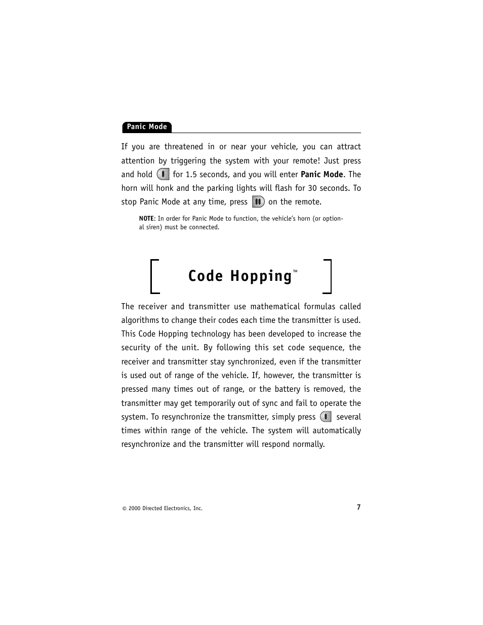 Code hopping | Directed Electronics 411R Series User Manual | Page 10 / 17