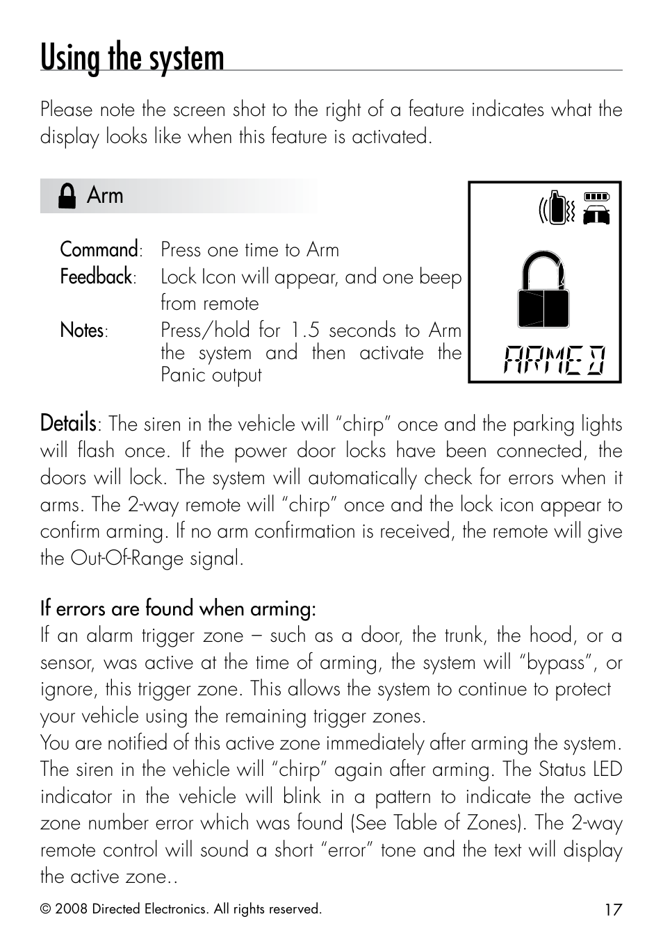 Using the system, Details | Directed Electronics 50.7X User Manual | Page 17 / 60