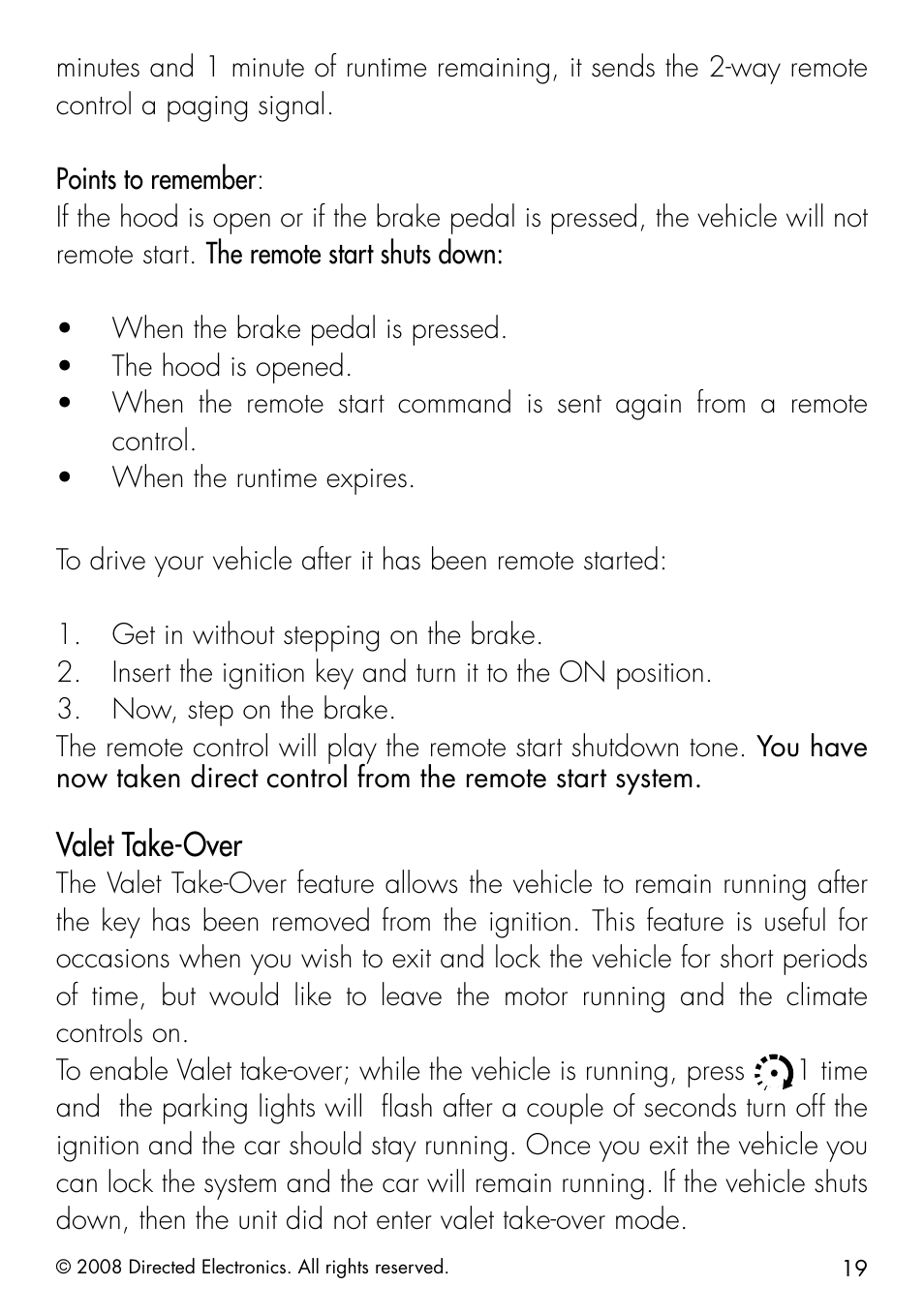 Valet take-over | Directed Electronics 50.7X User Manual | Page 19 / 60