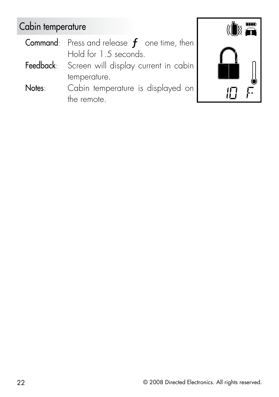 Cabin temperature | Directed Electronics 50.7X User Manual | Page 22 / 60