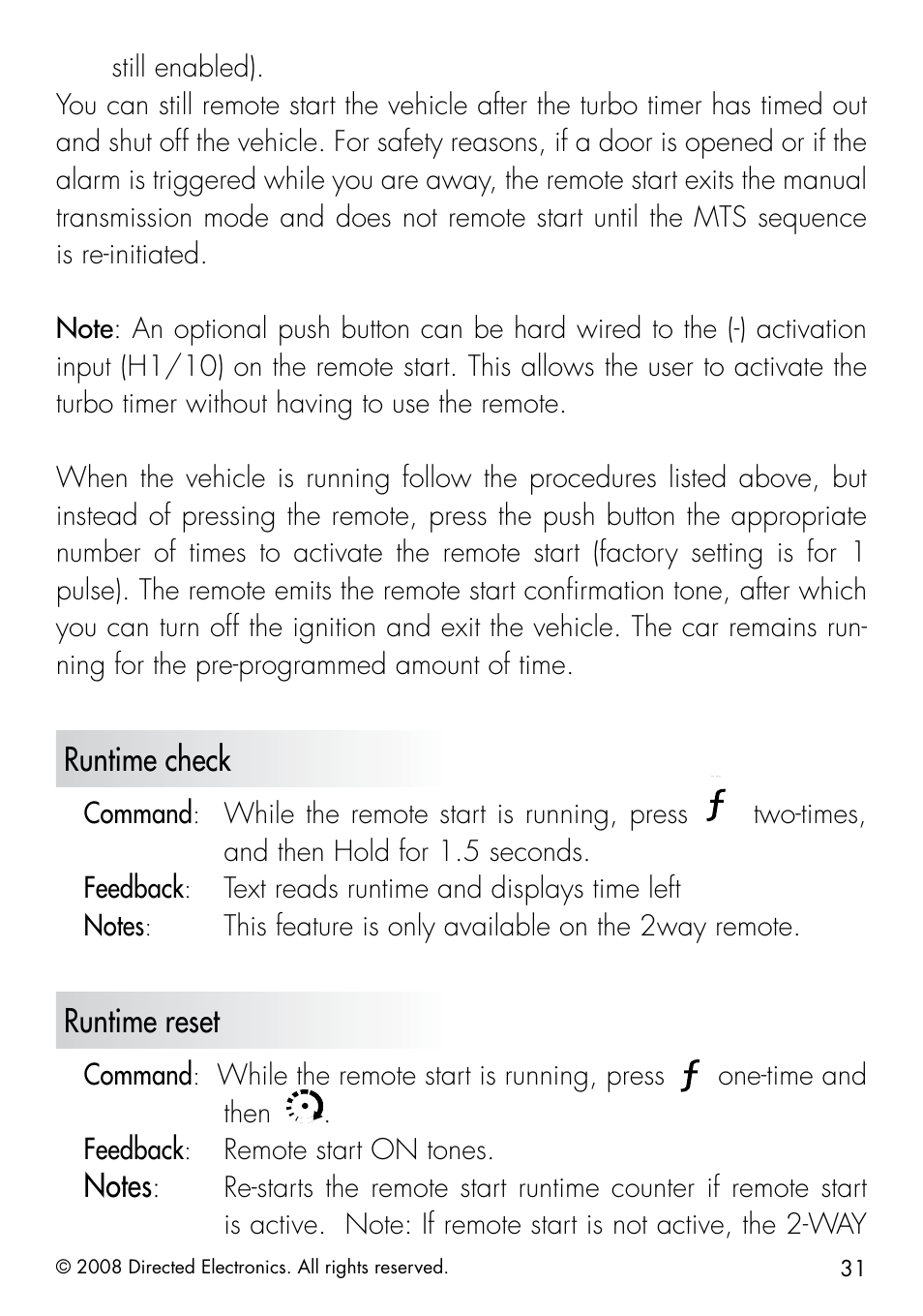 Runtime check, Runtime reset | Directed Electronics 50.7X User Manual | Page 31 / 60