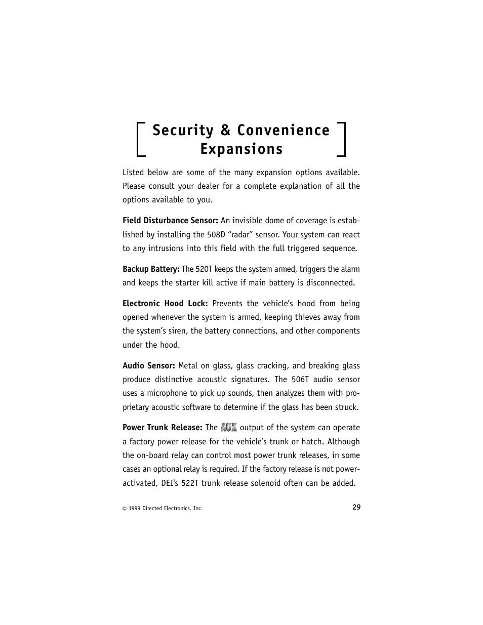 Security & convenience expansions | Directed Electronics ESP 540 User Manual | Page 30 / 37