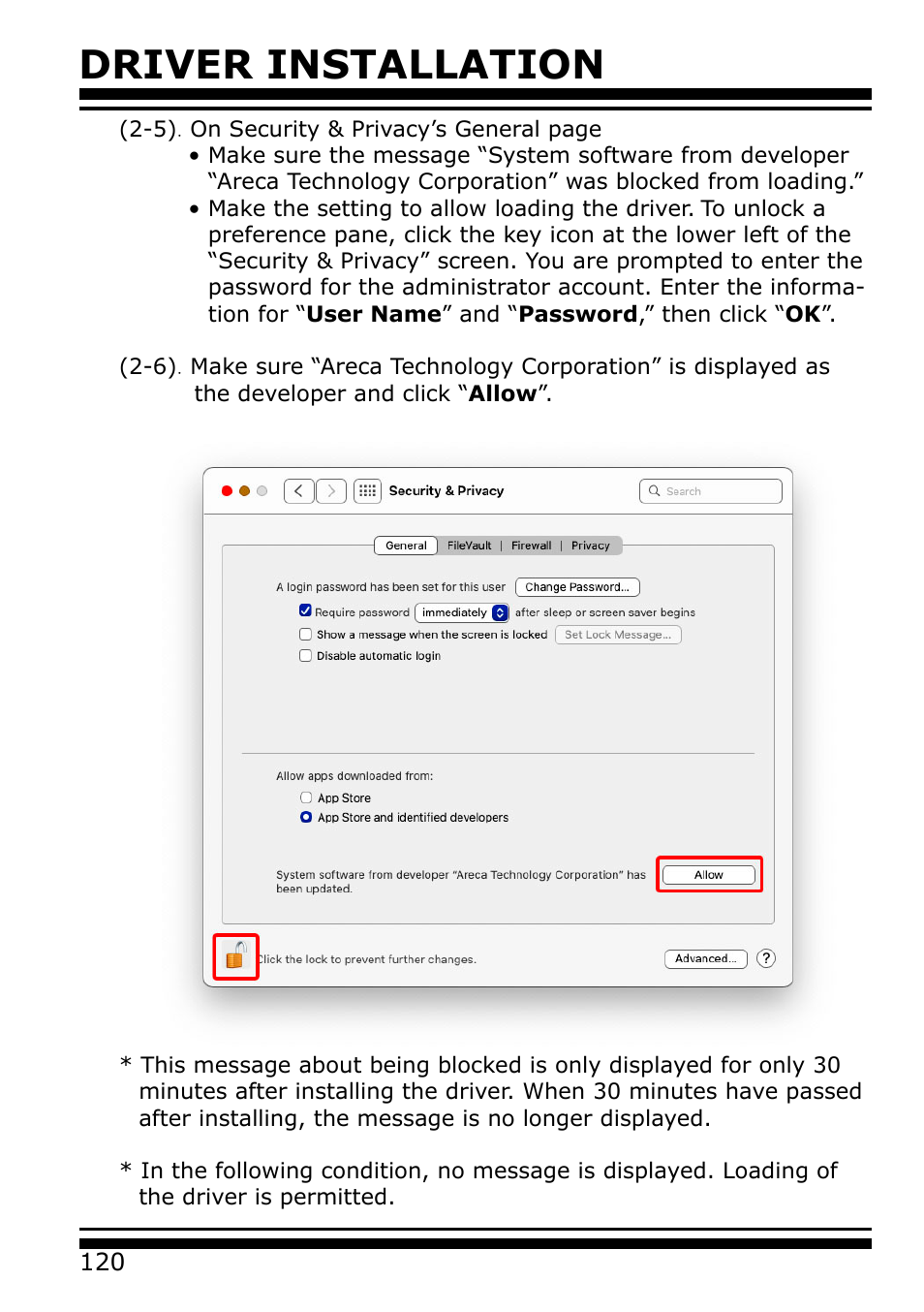 Driver installation | Areca 24/4 Internal/External Port Pcie 3.0 12 Gb/s SAS/SATA Raid Controller 2Gb Cache User Manual | Page 120 / 264