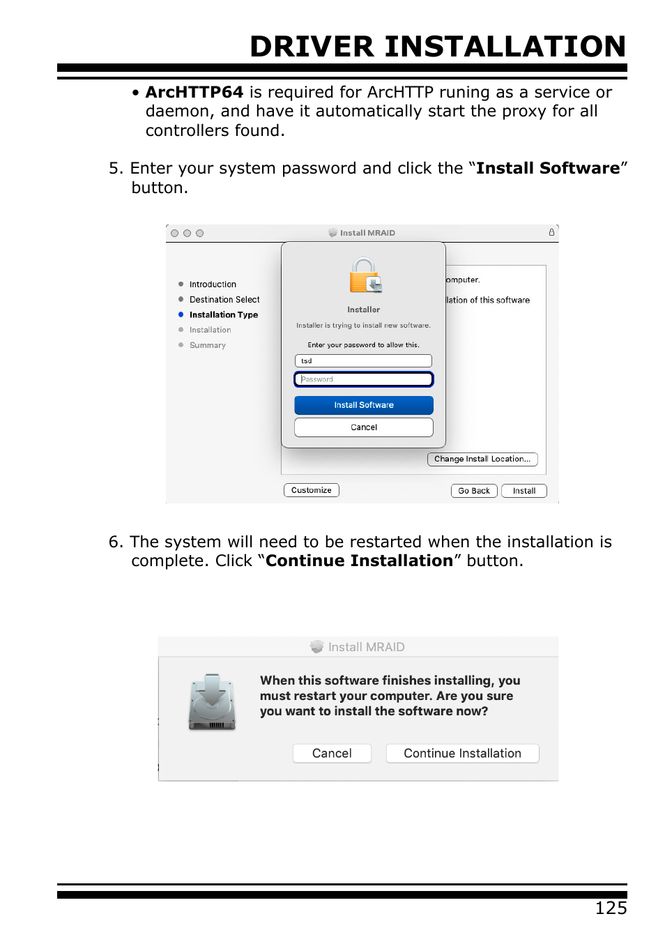 Driver installation | Areca 24/4 Internal/External Port Pcie 3.0 12 Gb/s SAS/SATA Raid Controller 2Gb Cache User Manual | Page 125 / 264