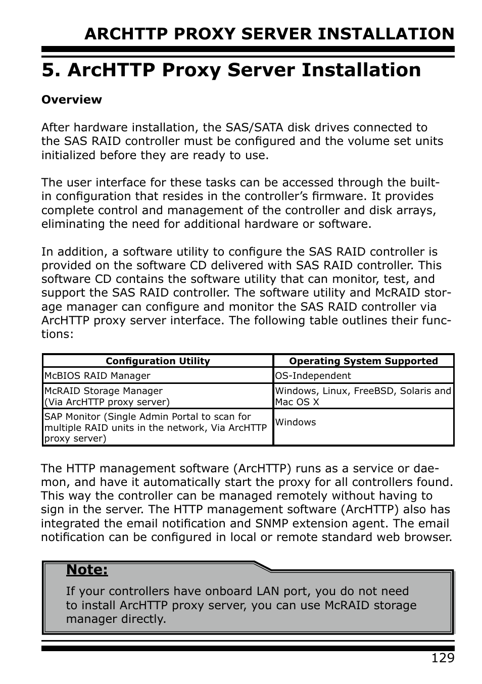 Archttp proxy server installation | Areca 24/4 Internal/External Port Pcie 3.0 12 Gb/s SAS/SATA Raid Controller 2Gb Cache User Manual | Page 129 / 264