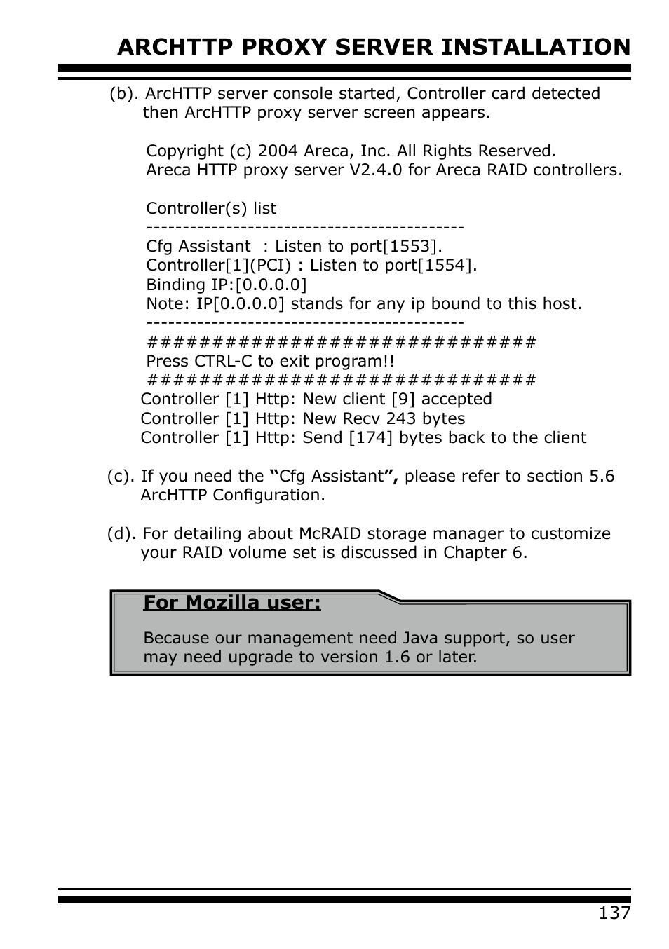 For mozilla user | Areca 24/4 Internal/External Port Pcie 3.0 12 Gb/s SAS/SATA Raid Controller 2Gb Cache User Manual | Page 137 / 264