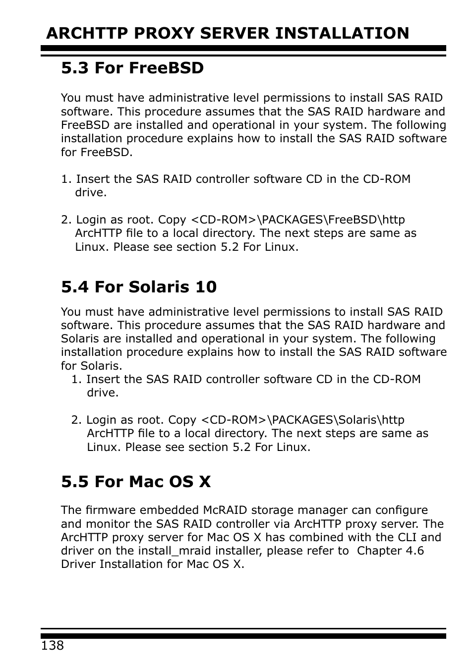 3 for freebsd, 4 for solaris 10, 5 for mac os x | Areca 24/4 Internal/External Port Pcie 3.0 12 Gb/s SAS/SATA Raid Controller 2Gb Cache User Manual | Page 138 / 264