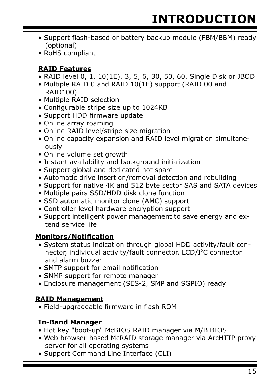 Introduction | Areca 24/4 Internal/External Port Pcie 3.0 12 Gb/s SAS/SATA Raid Controller 2Gb Cache User Manual | Page 15 / 264