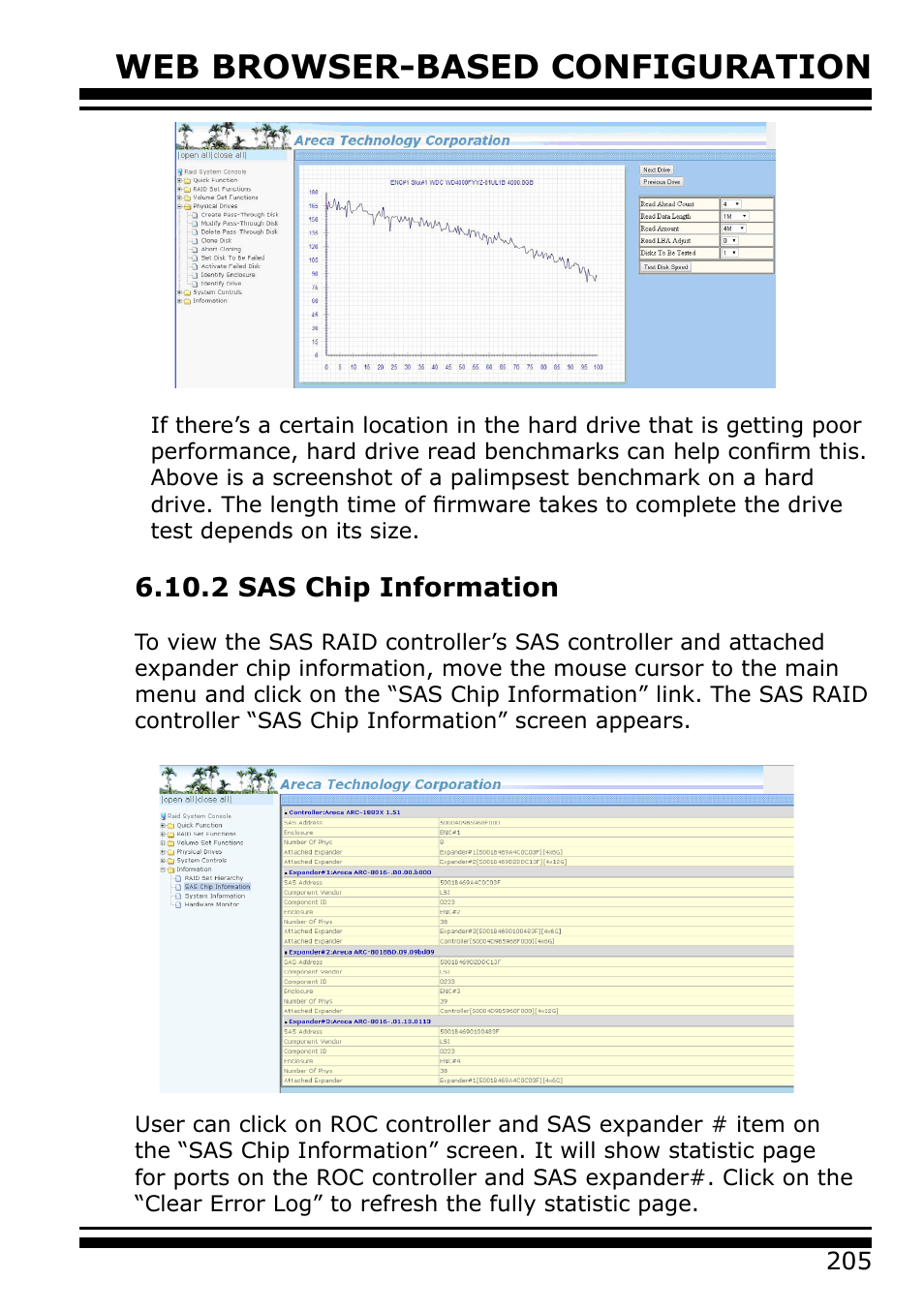 2 sas chip information, Web browser-based configuration | Areca 24/4 Internal/External Port Pcie 3.0 12 Gb/s SAS/SATA Raid Controller 2Gb Cache User Manual | Page 205 / 264