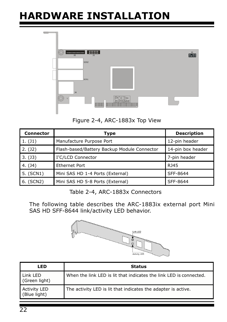 Hardware installation | Areca 24/4 Internal/External Port Pcie 3.0 12 Gb/s SAS/SATA Raid Controller 2Gb Cache User Manual | Page 22 / 264