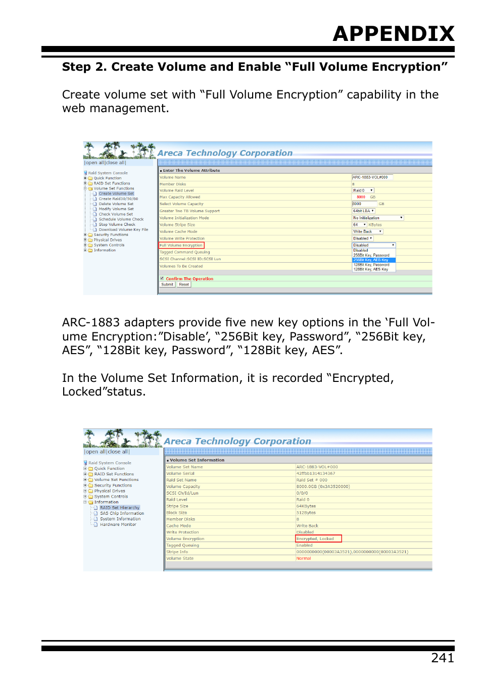 Appendix | Areca 24/4 Internal/External Port Pcie 3.0 12 Gb/s SAS/SATA Raid Controller 2Gb Cache User Manual | Page 241 / 264