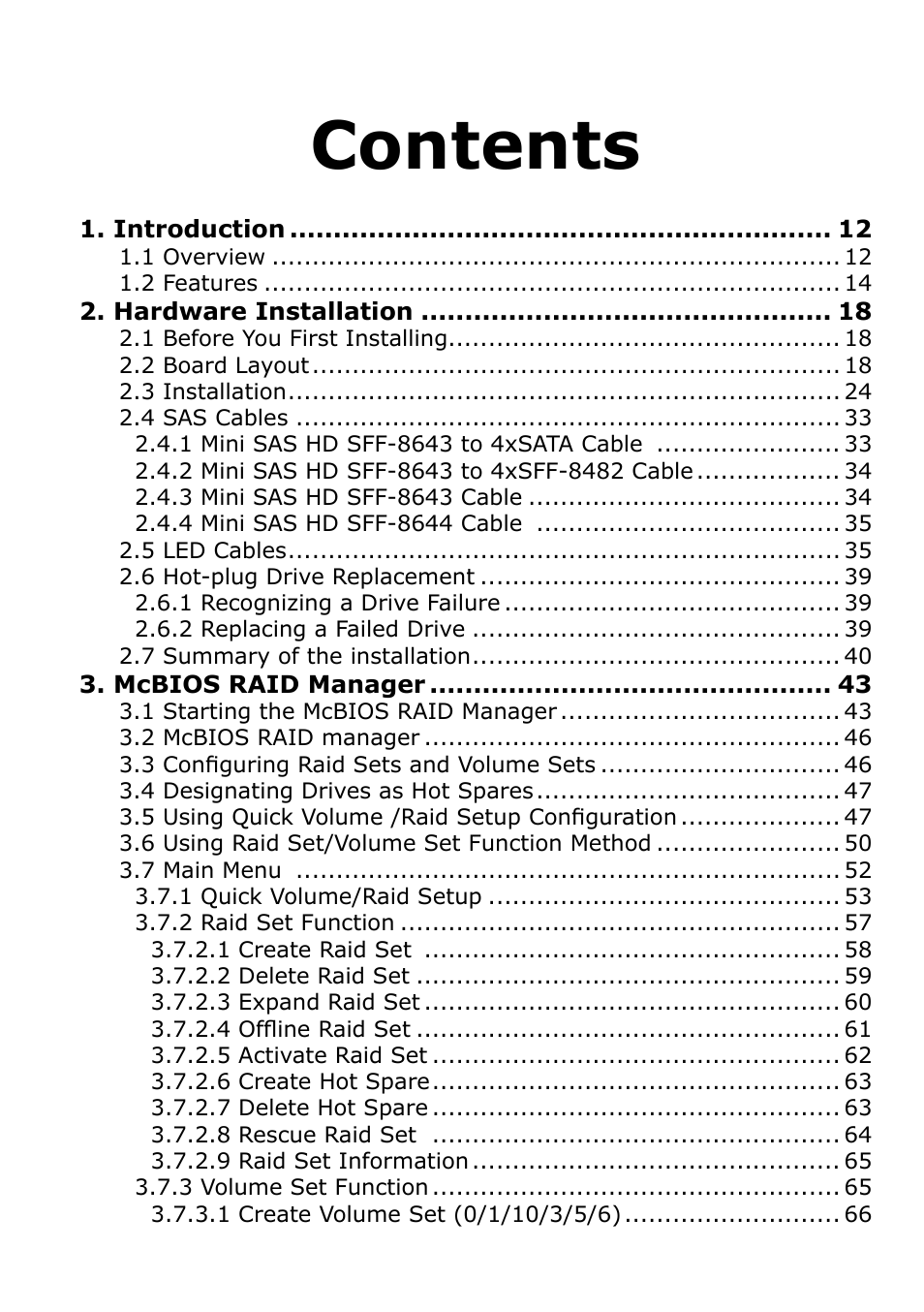 Areca 24/4 Internal/External Port Pcie 3.0 12 Gb/s SAS/SATA Raid Controller 2Gb Cache User Manual | Page 3 / 264