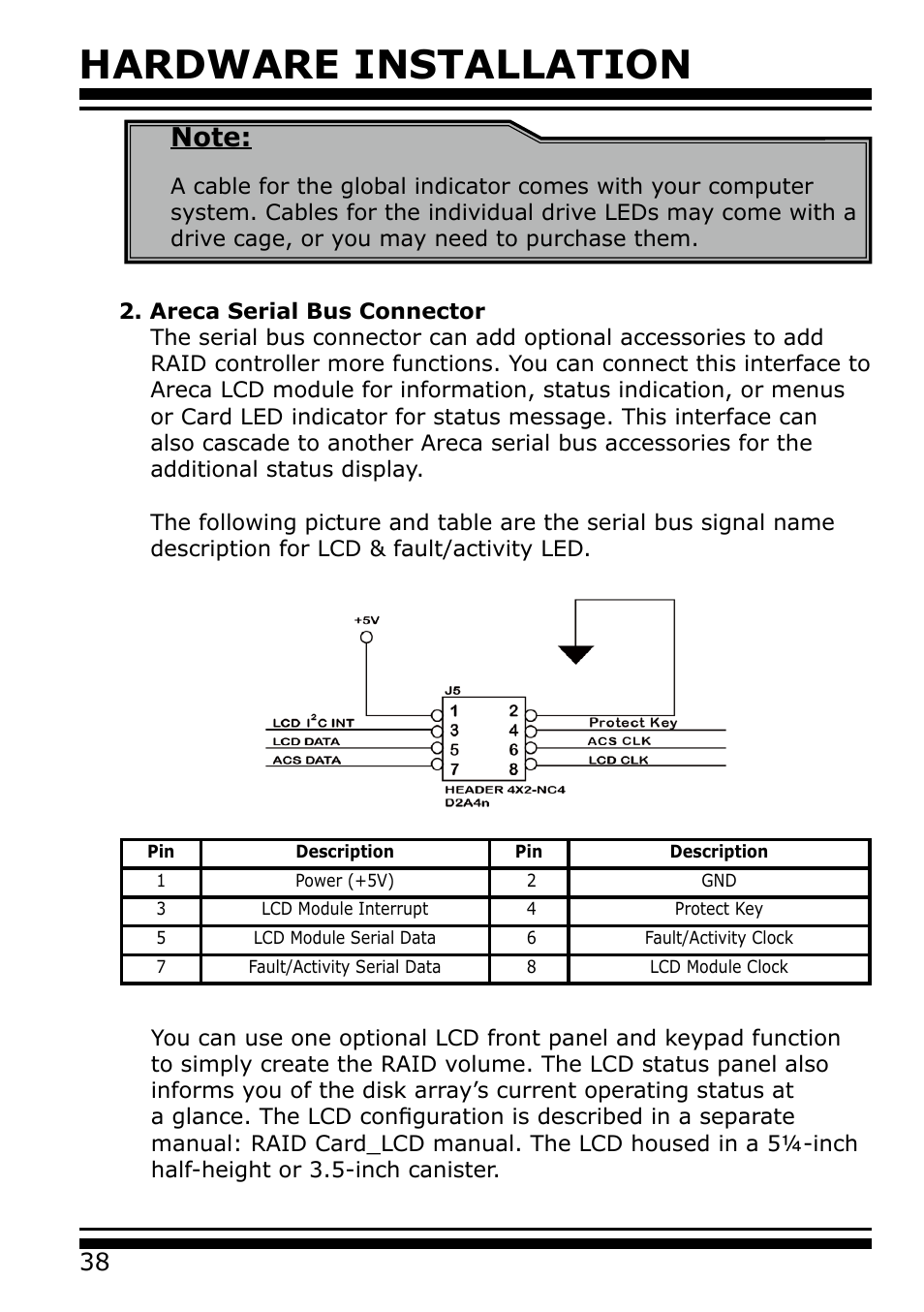 Hardware installation | Areca 24/4 Internal/External Port Pcie 3.0 12 Gb/s SAS/SATA Raid Controller 2Gb Cache User Manual | Page 38 / 264
