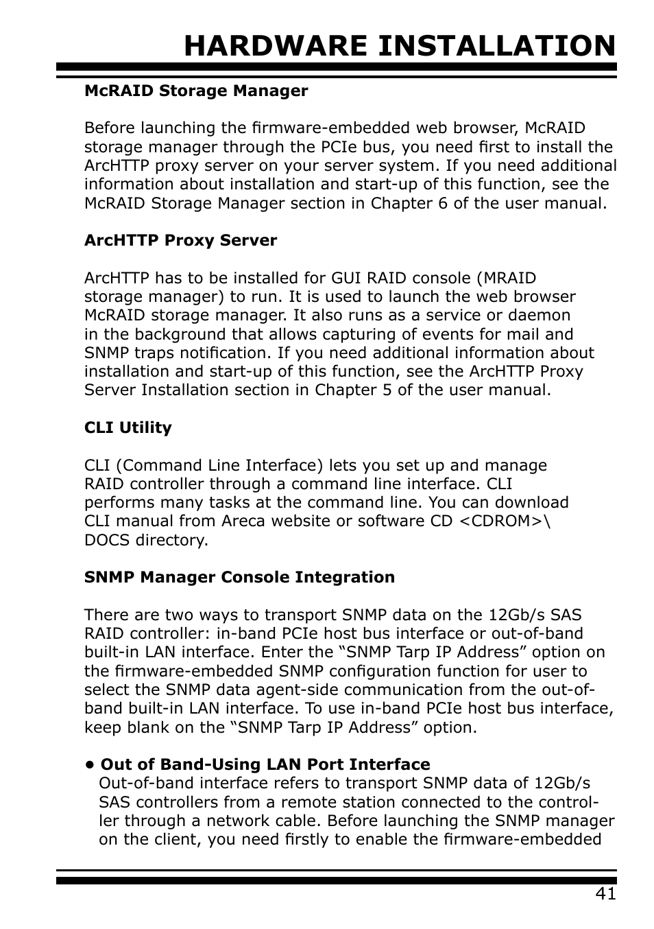 Hardware installation | Areca 24/4 Internal/External Port Pcie 3.0 12 Gb/s SAS/SATA Raid Controller 2Gb Cache User Manual | Page 41 / 264